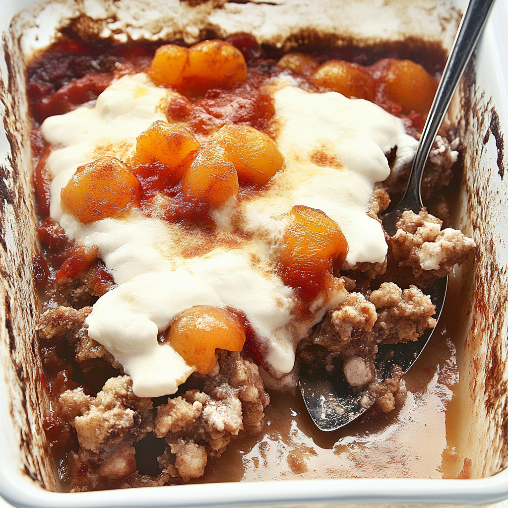 Peach crumble recipe with a sweet, buttery topping.