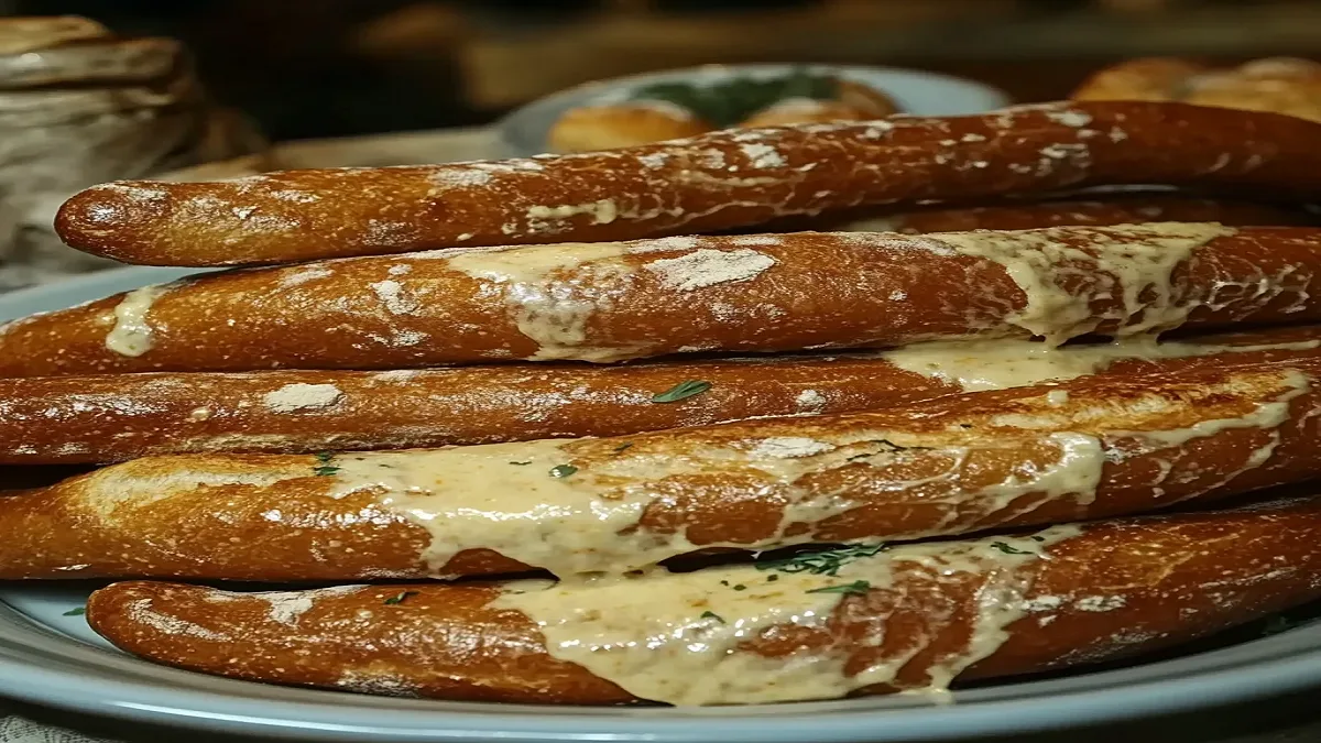 Homemade pretzel sticks fresh out of the oven.