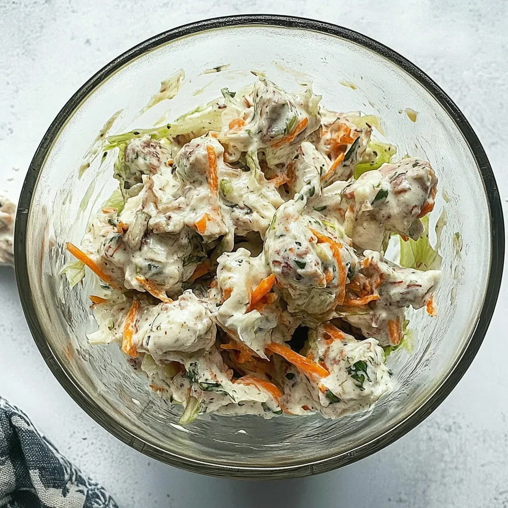 Creamy chicken salad with celery in a bowl, ready for sandwiches or wraps.