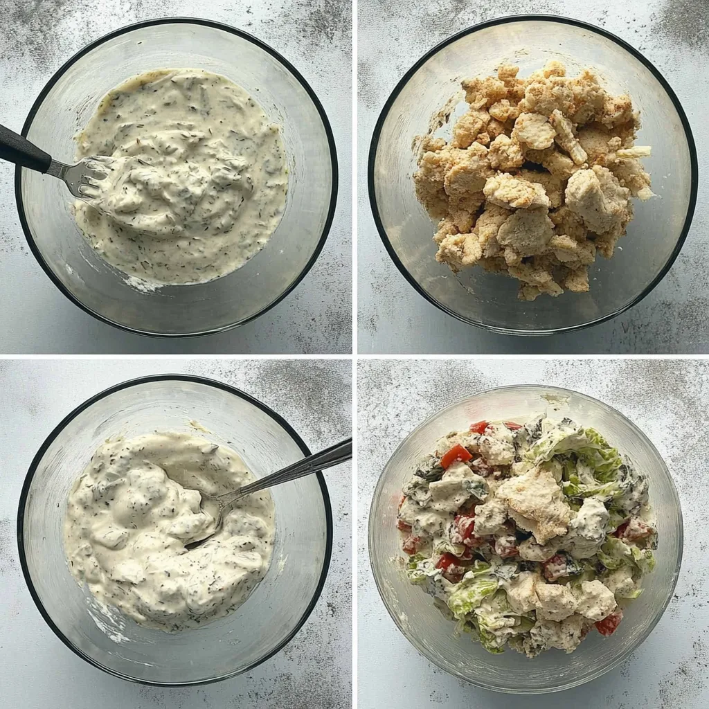 Creamy chicken salad with celery in a bowl, ready for sandwiches or wraps.