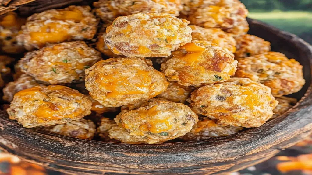 Cheddar Bay Sausage Balls with melted cheese and garlic butter.