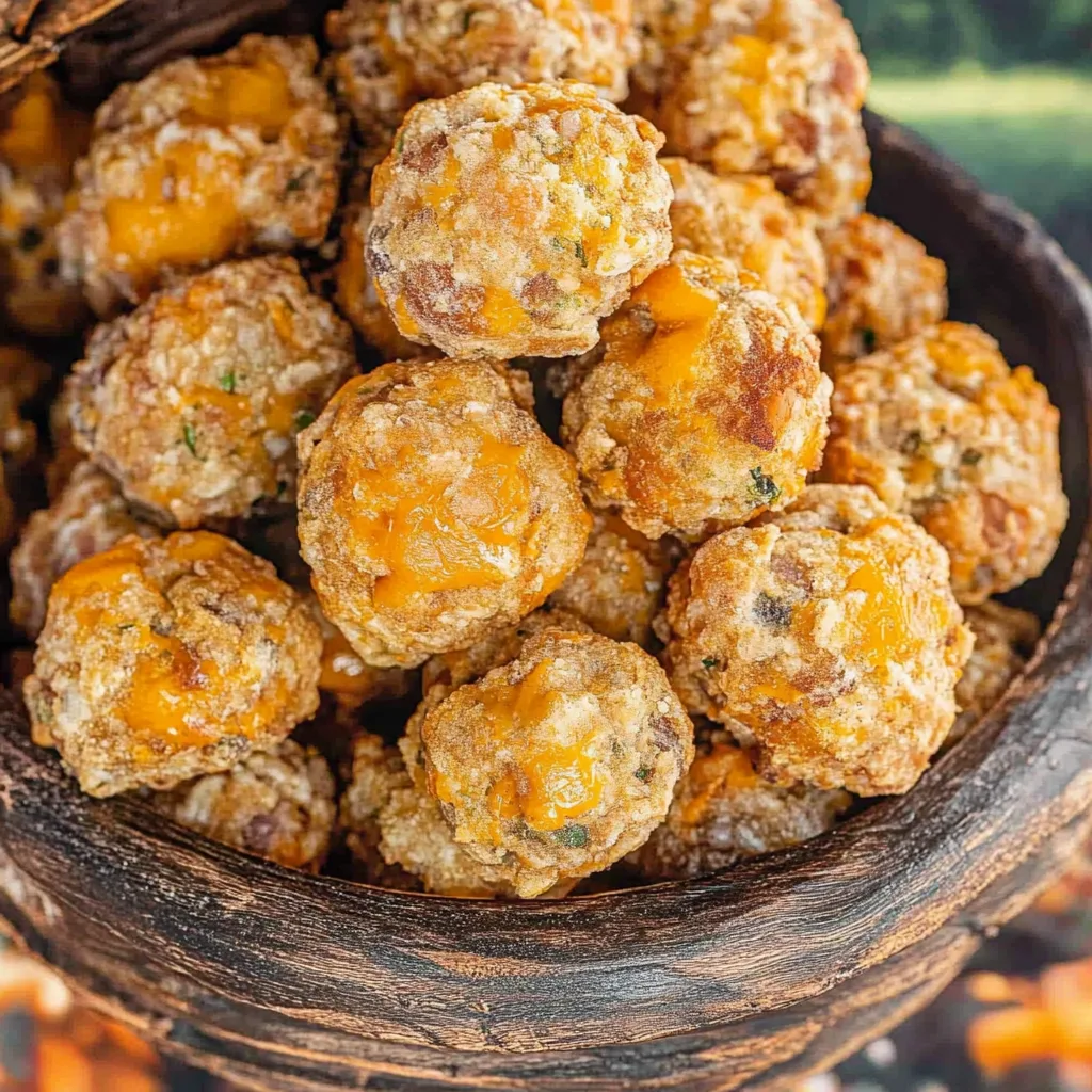 Cheddar Bay Sausage Balls with melted cheese and garlic butter.