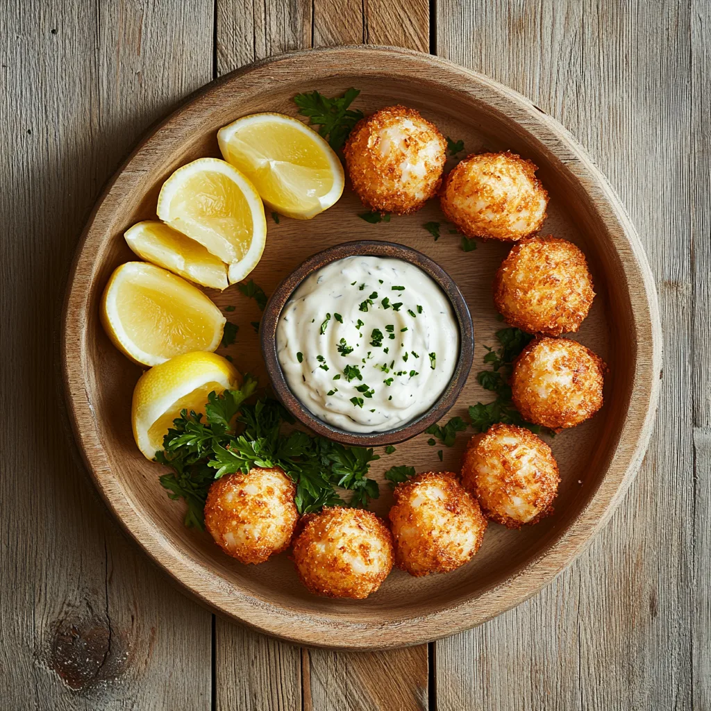 Golden crab balls frying in a skillet, with a crispy exterior.