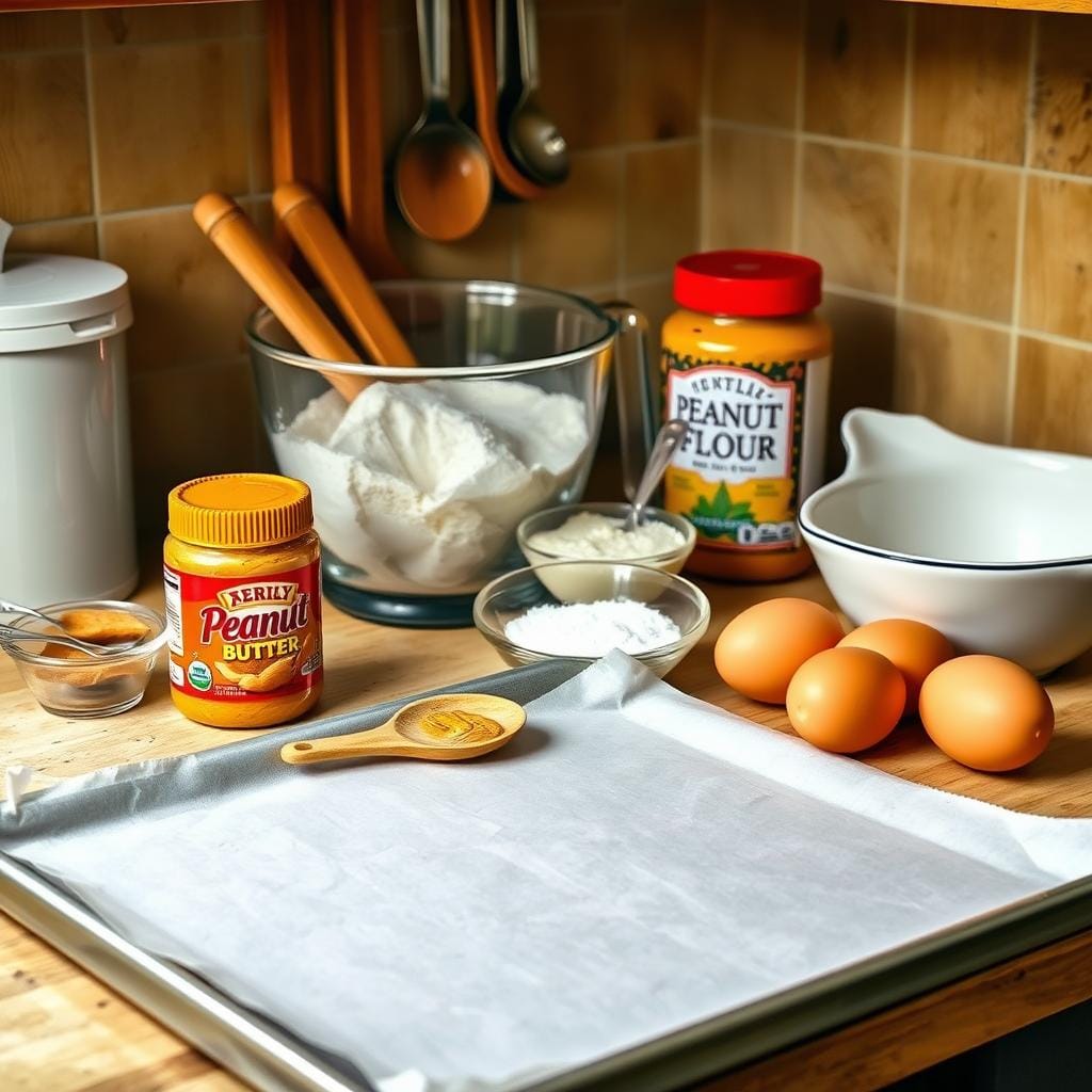 Homemade peanut butter cookie recipe tools