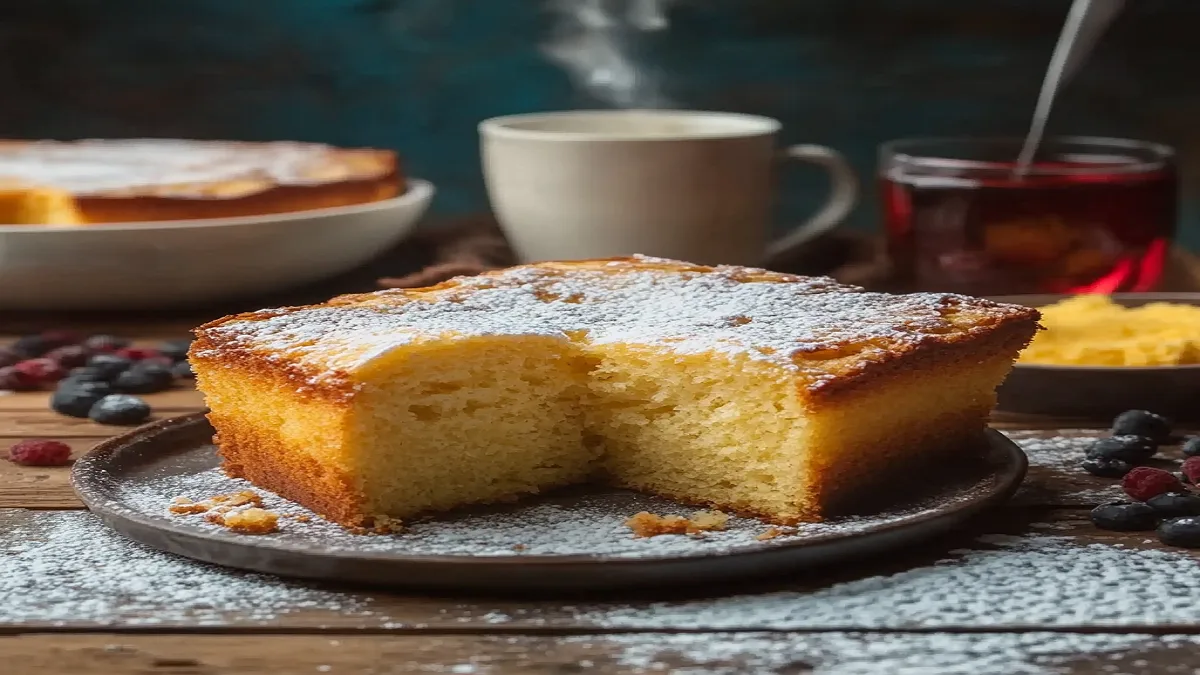 Moist and fluffy kefir sheet cake with whipped frosting.