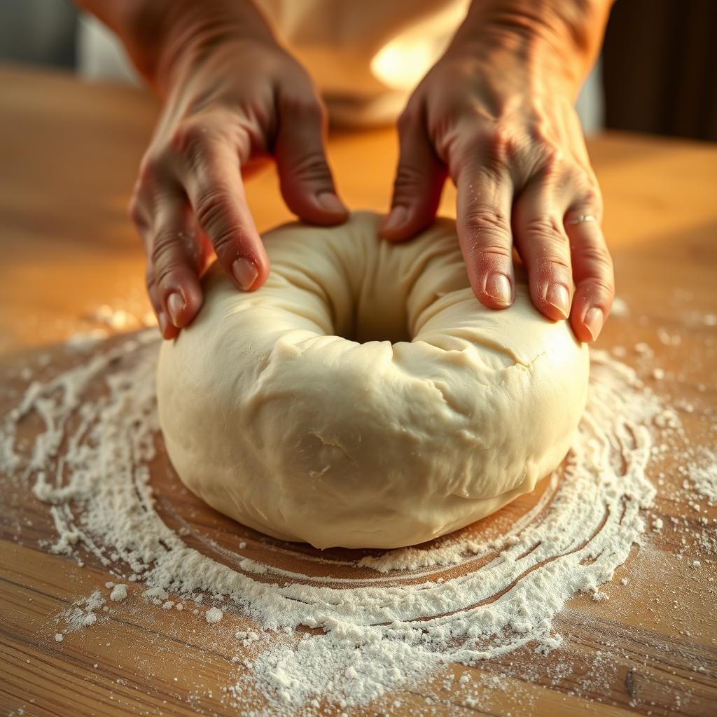 Kneading Sourdough Bagel Dough