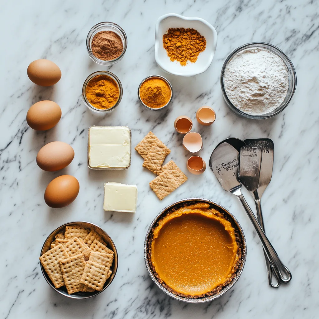 Milk Bar Pumpkin Pie Ingredients Arranged on Marble Counter