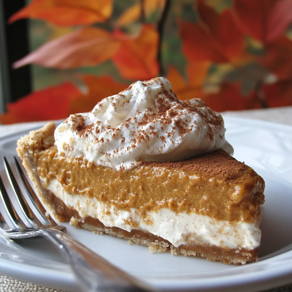 Milk Bar pumpkin pie on a holiday table decorated with pumpkins, leaves, candles, and plates ready for serving.

