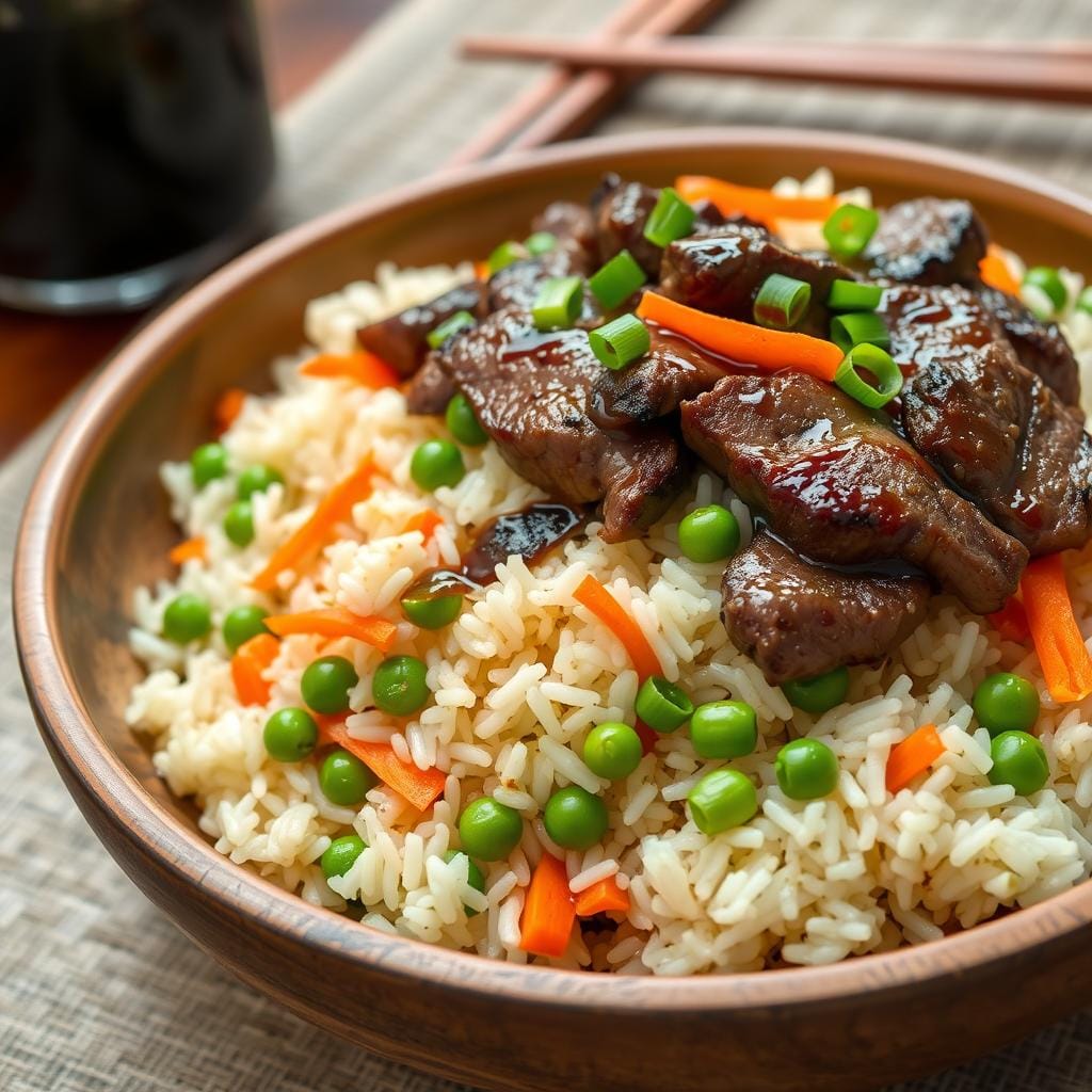 Steak fried rice savory dish