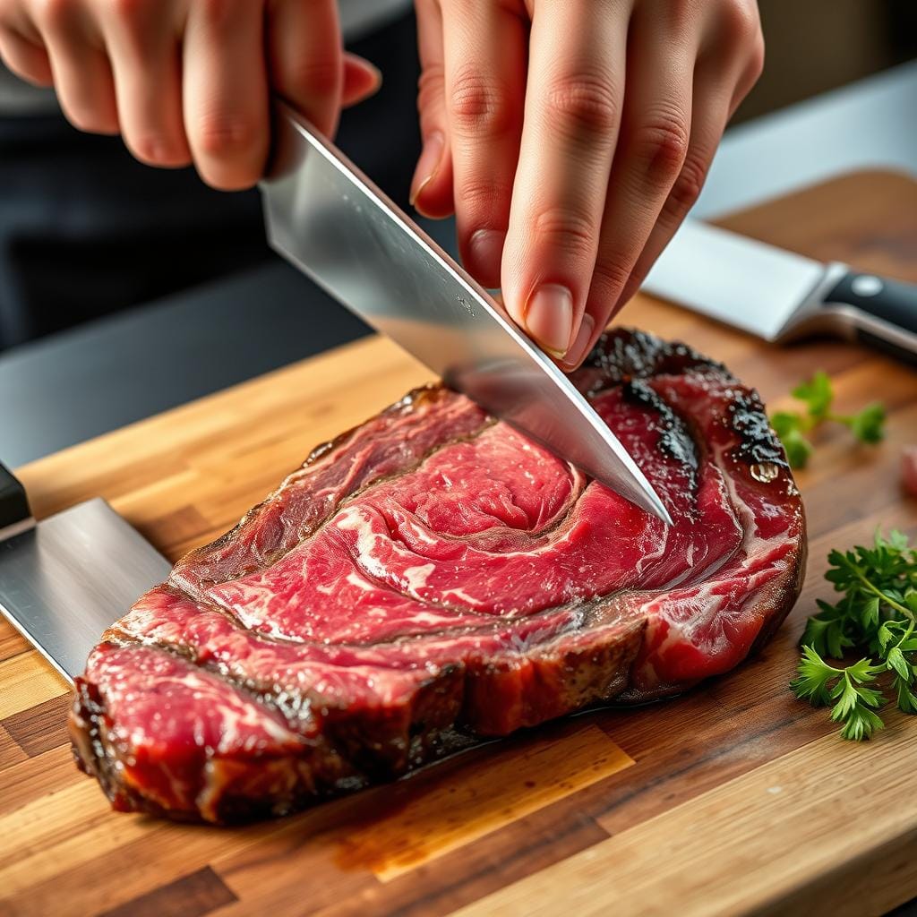 Trimming fat from bavette steak