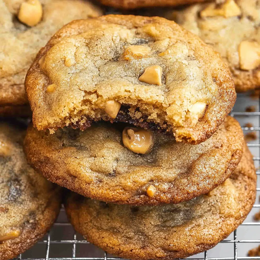 Soft, chewy banana bread cookies with chocolate chips on a plat