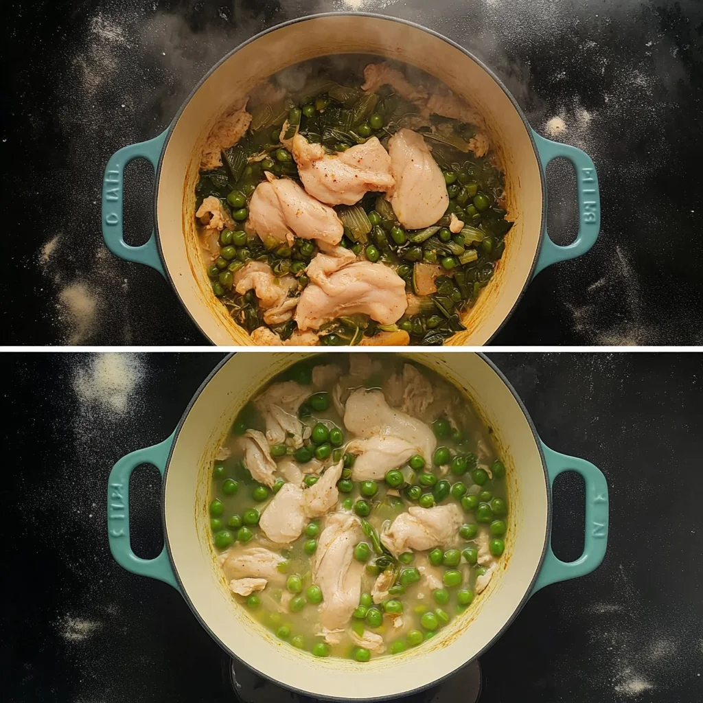 Bowl of green chili chicken soup garnished with cilantro and avocado