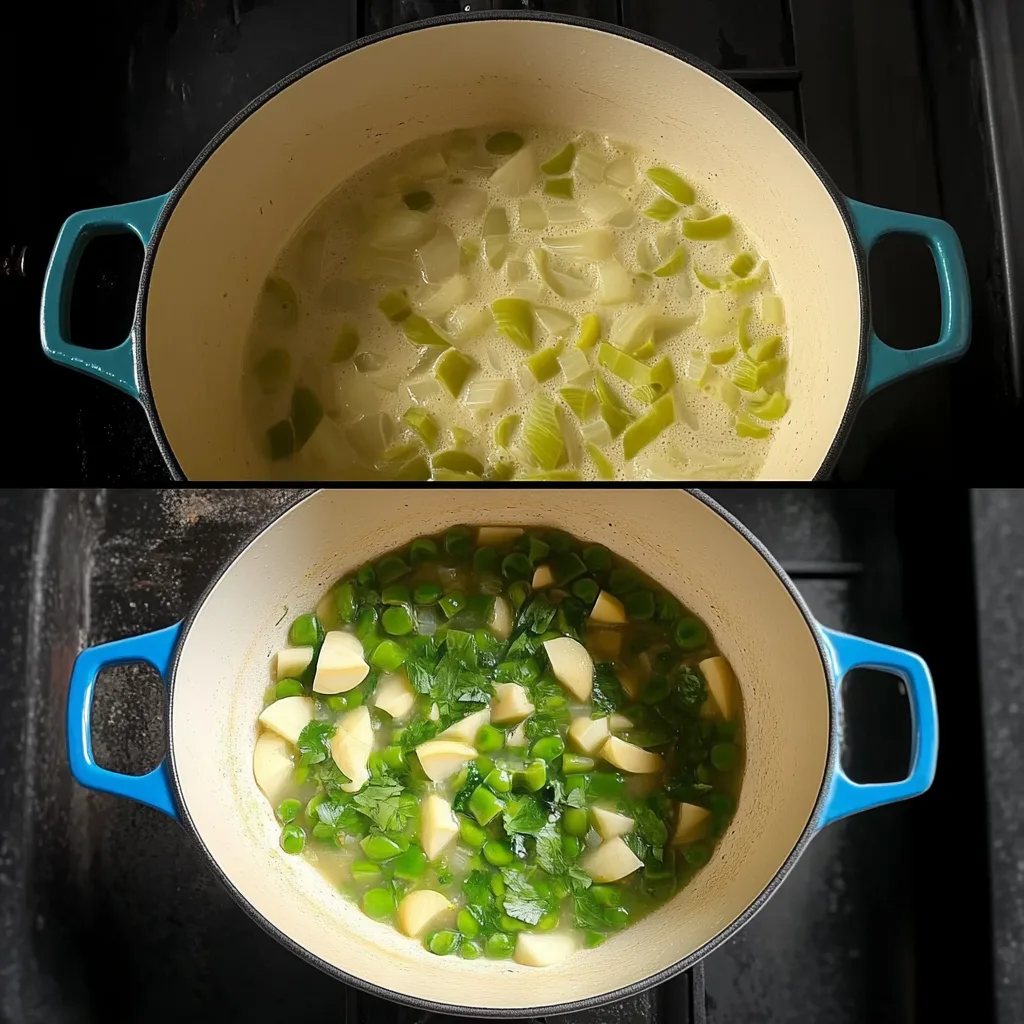 Bowl of green chili chicken soup garnished with cilantro and avocado