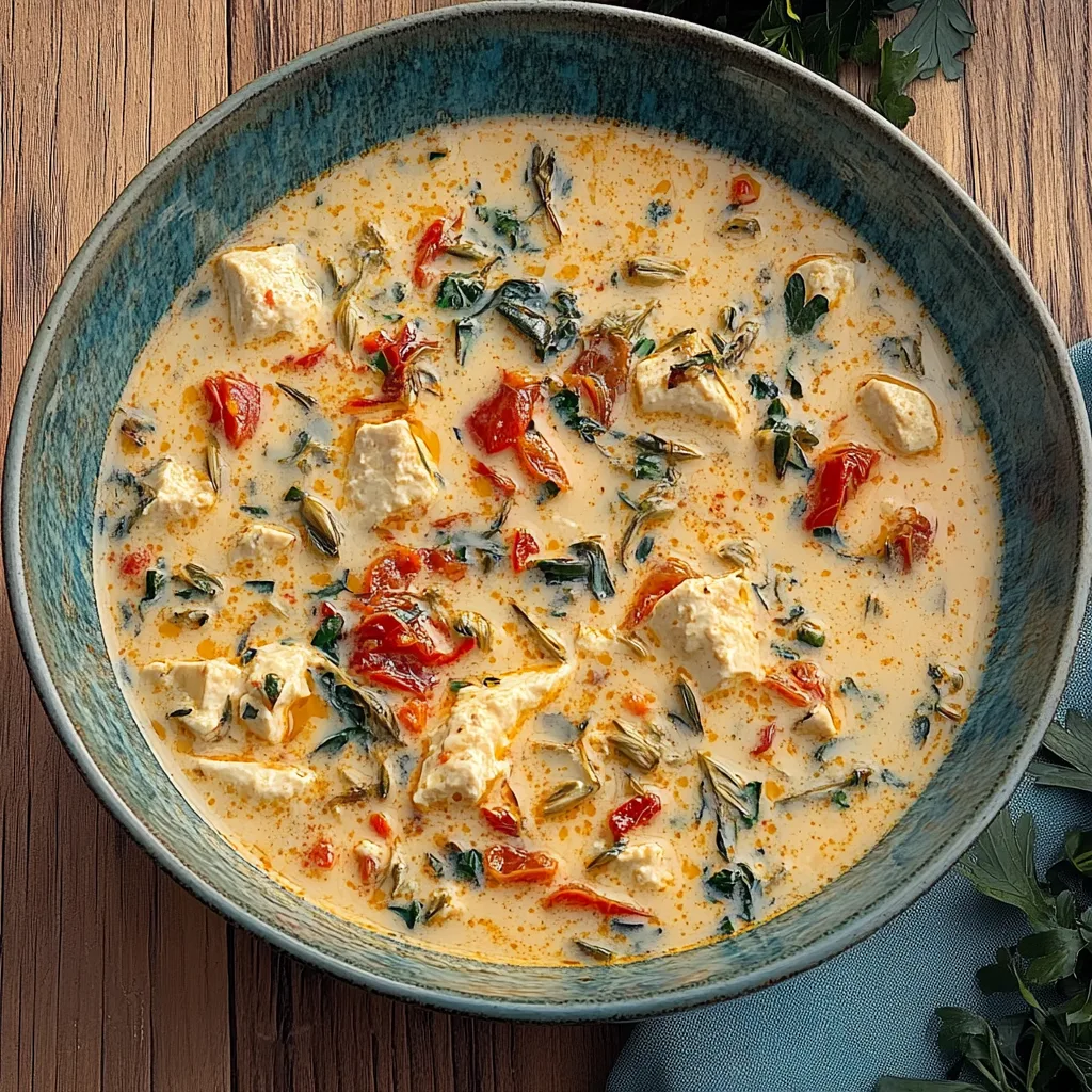 A creamy bowl of Marry Me Chicken Soup with tender chicken