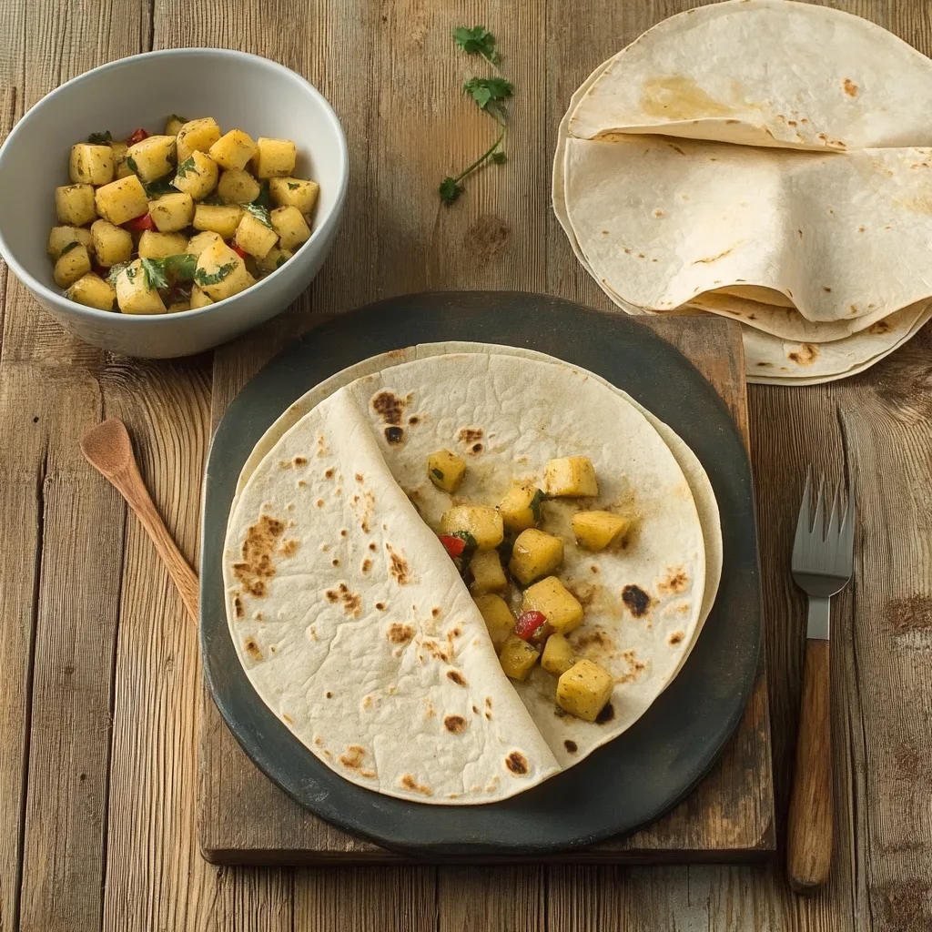 potato tacos with fresh toppings, perfect for a vegetarian meal.