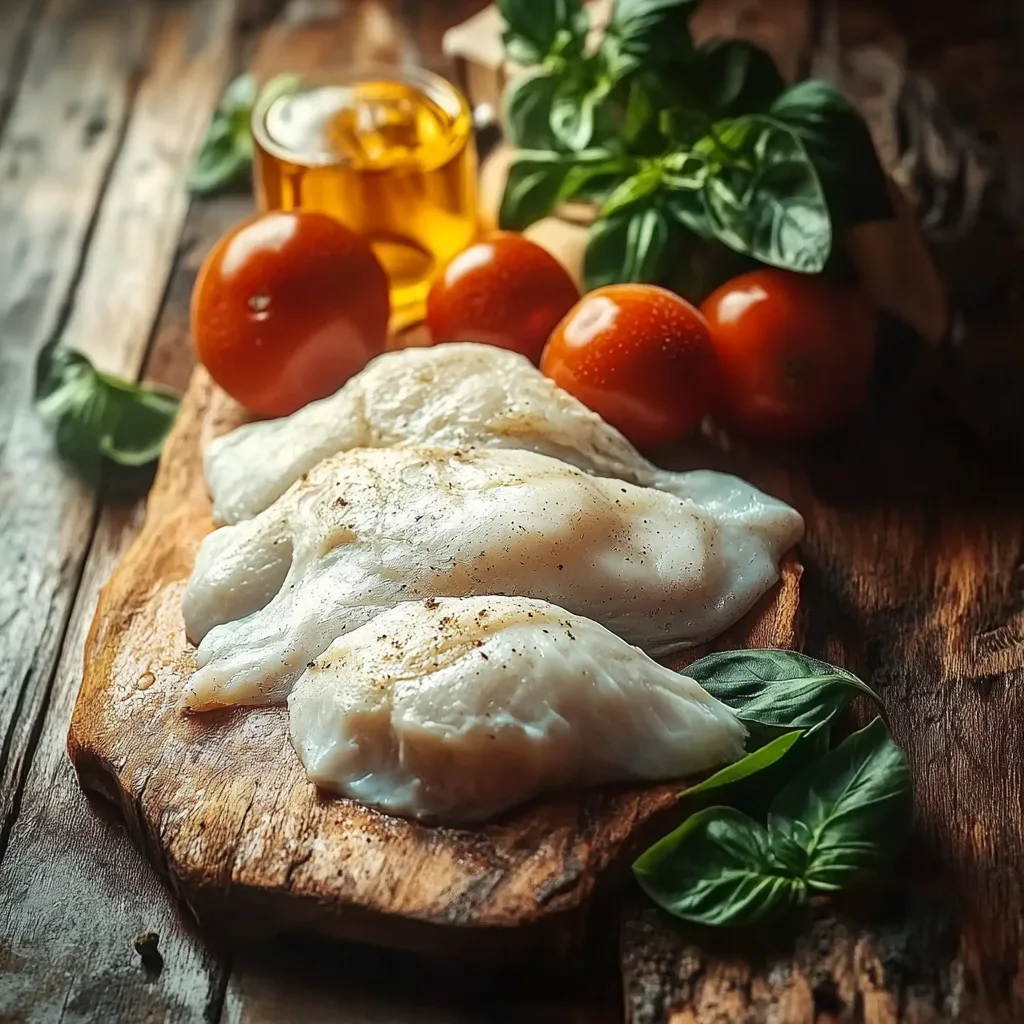 Halibut in marinara sauce served with fresh herbs