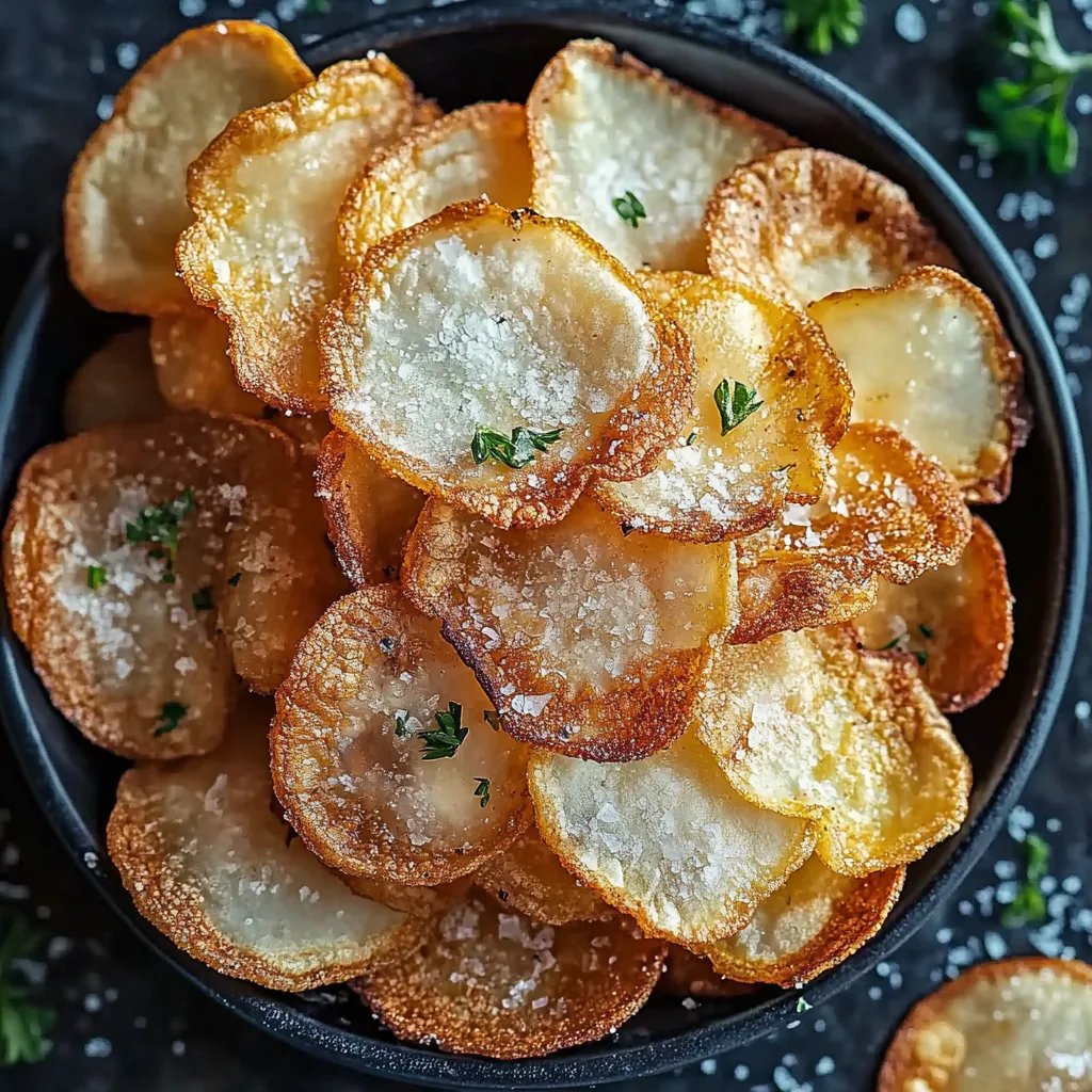 Crispy homemade salt and vinegar chips on a white plate.