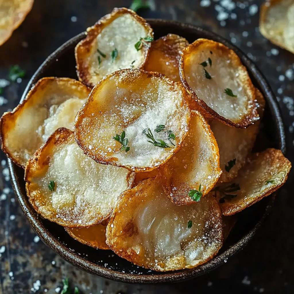 Crispy homemade salt and vinegar chips on a white plate.