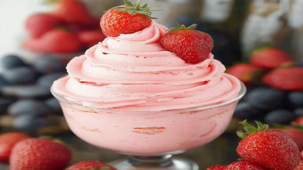 Delicious homemade strawberry whipped cream topping for desserts